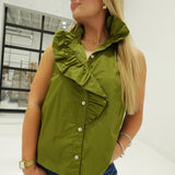 Priscilla Ruffle Top - Olive