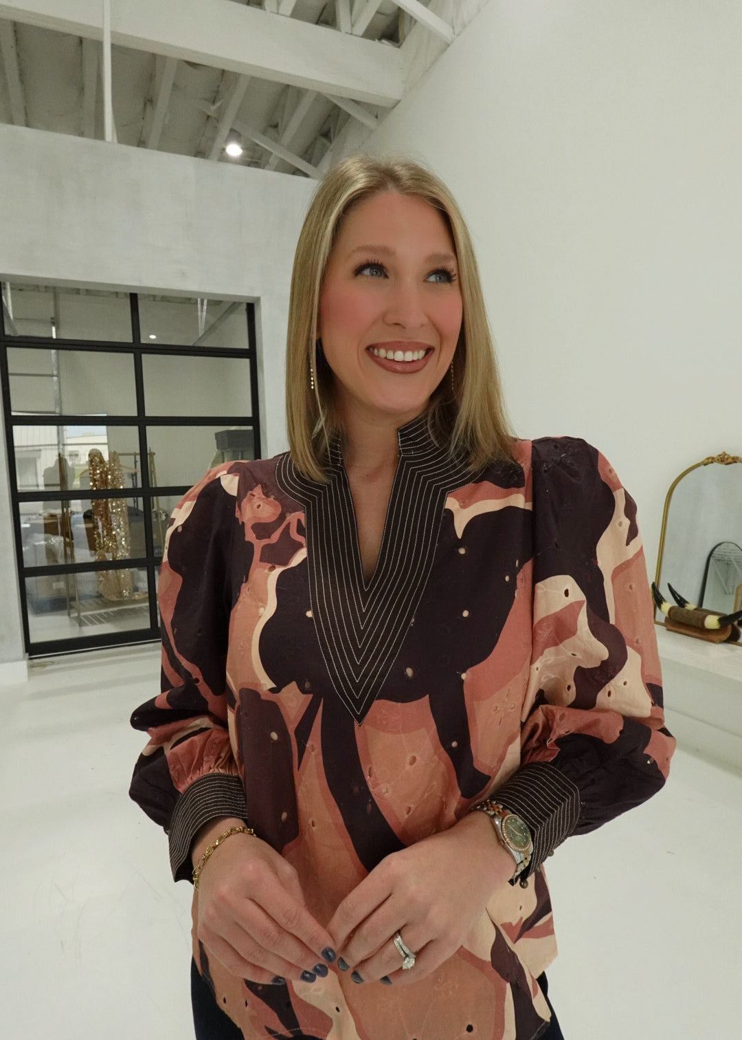 Louise Printed Top - Brown Combo