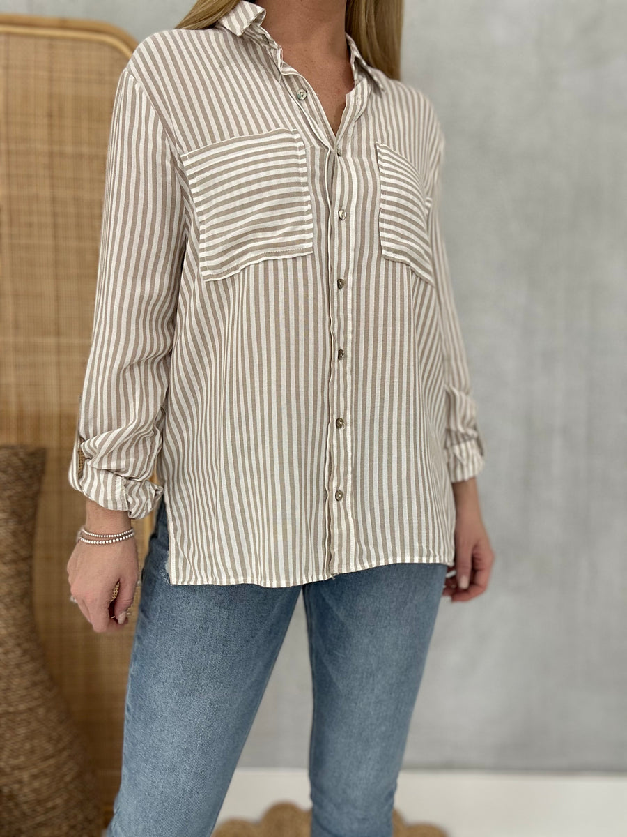 Between The Lines Top - Taupe