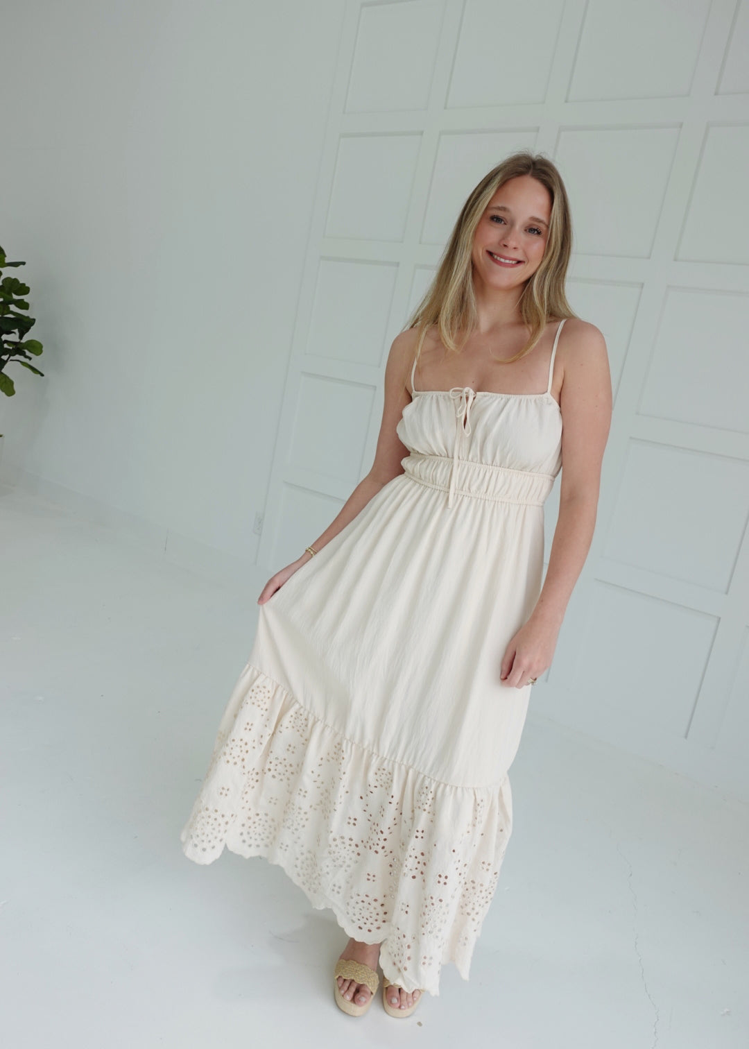 Light of My Eyelet Midi Dress - Natural