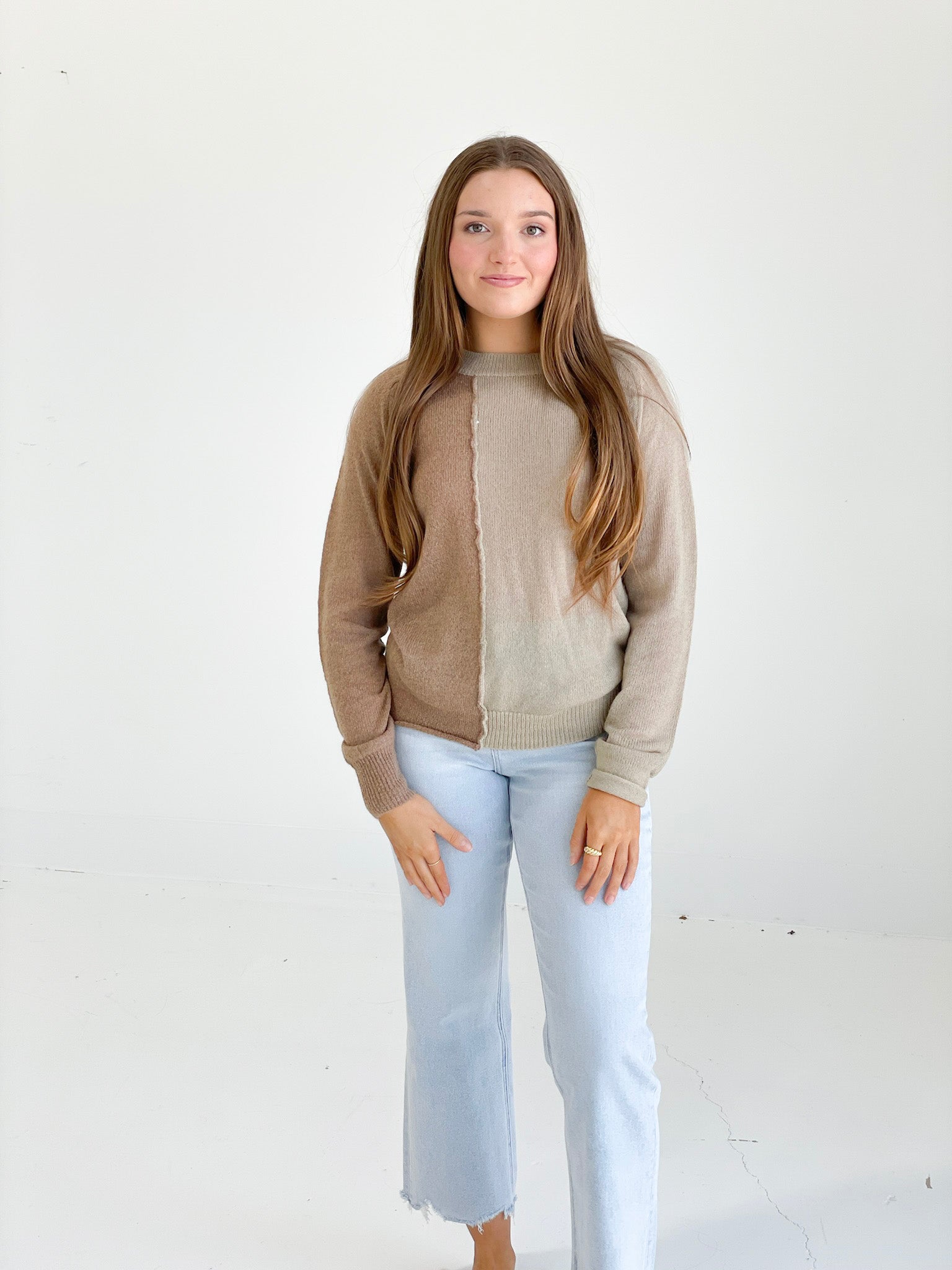 Stella Colorblock Sweater - Taupe Lt Oatmeal