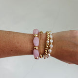 Pearl + Stone Stretch Bracelet - Pink