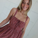 Falling For Plaid Midi Dress - Brick