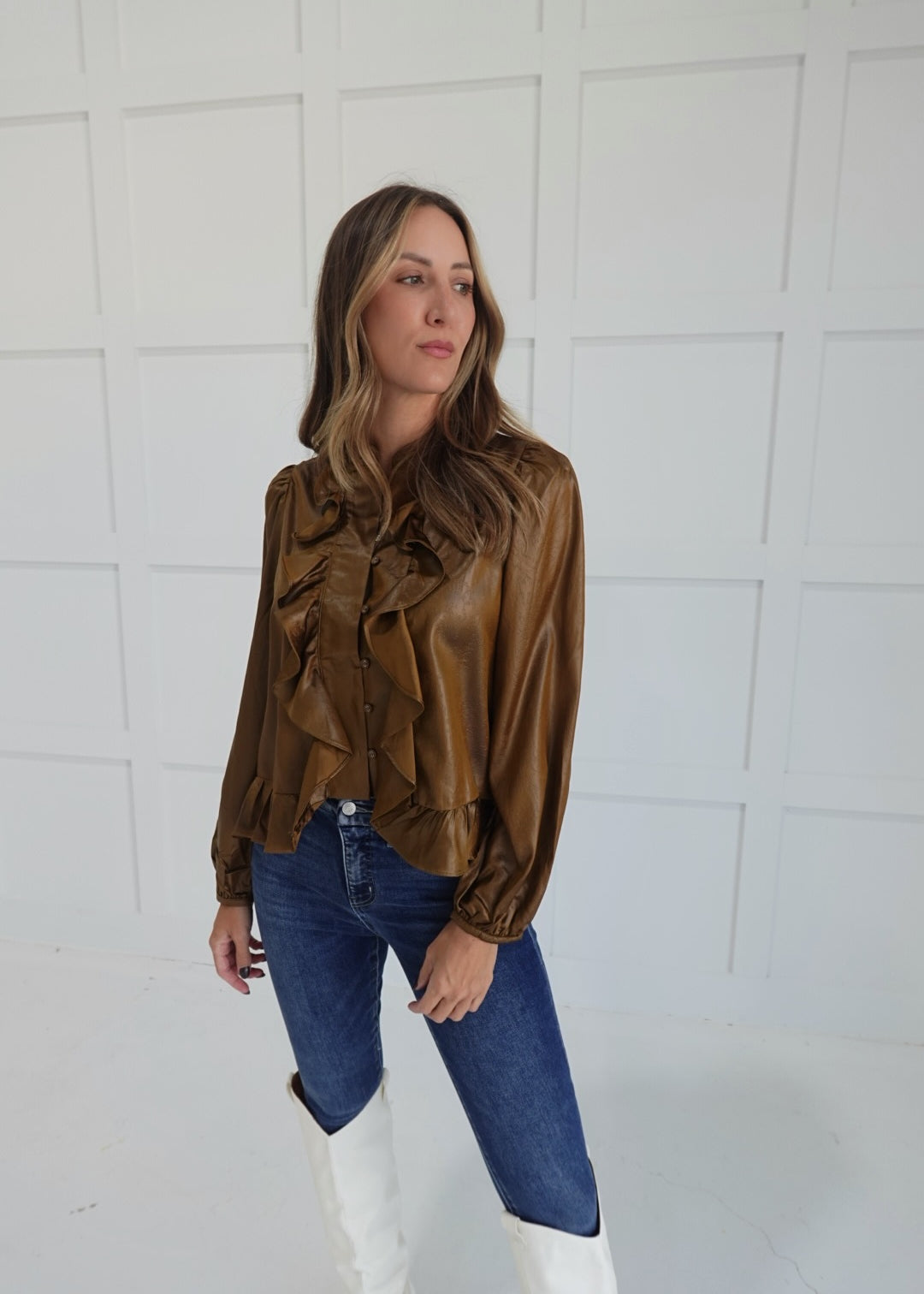 Charmer Ruffle Top - Brown