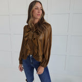 Charmer Ruffle Top - Brown