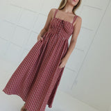 Falling For Plaid Midi Dress - Brick