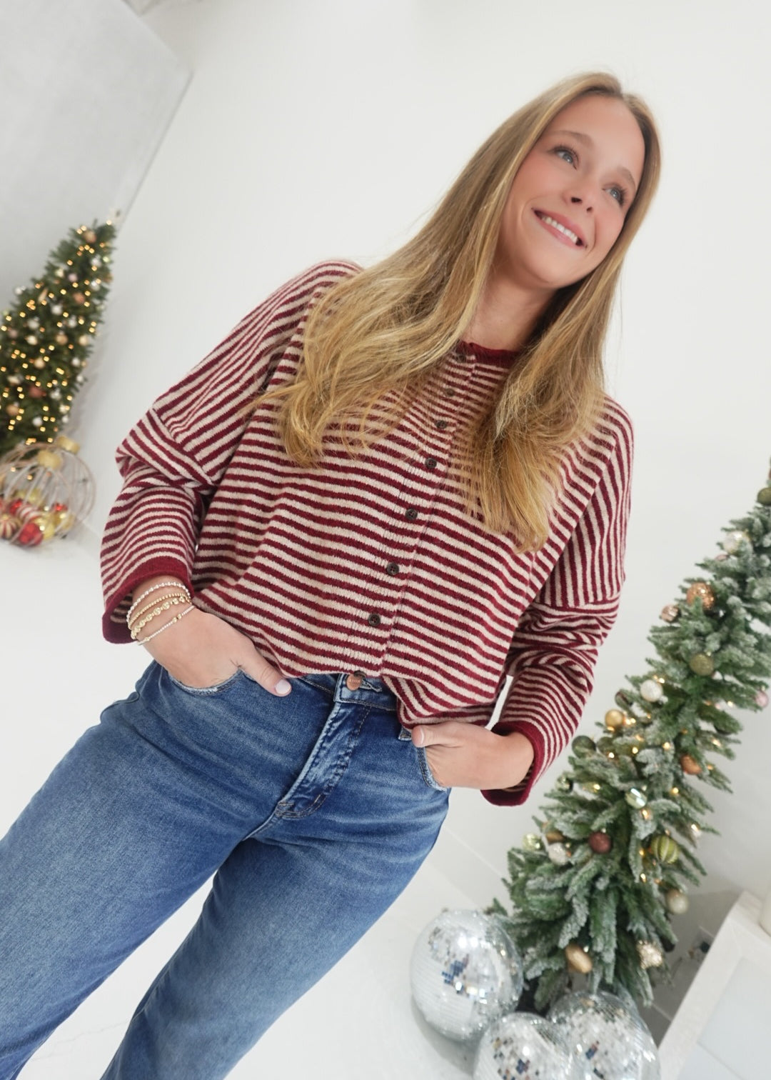 Buzzin' Sweater Cardi - Deep Red