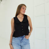Whimsy Ruffle Trim Top - Black
