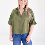 Upscale Balloon Sleeve Blouse - Olive