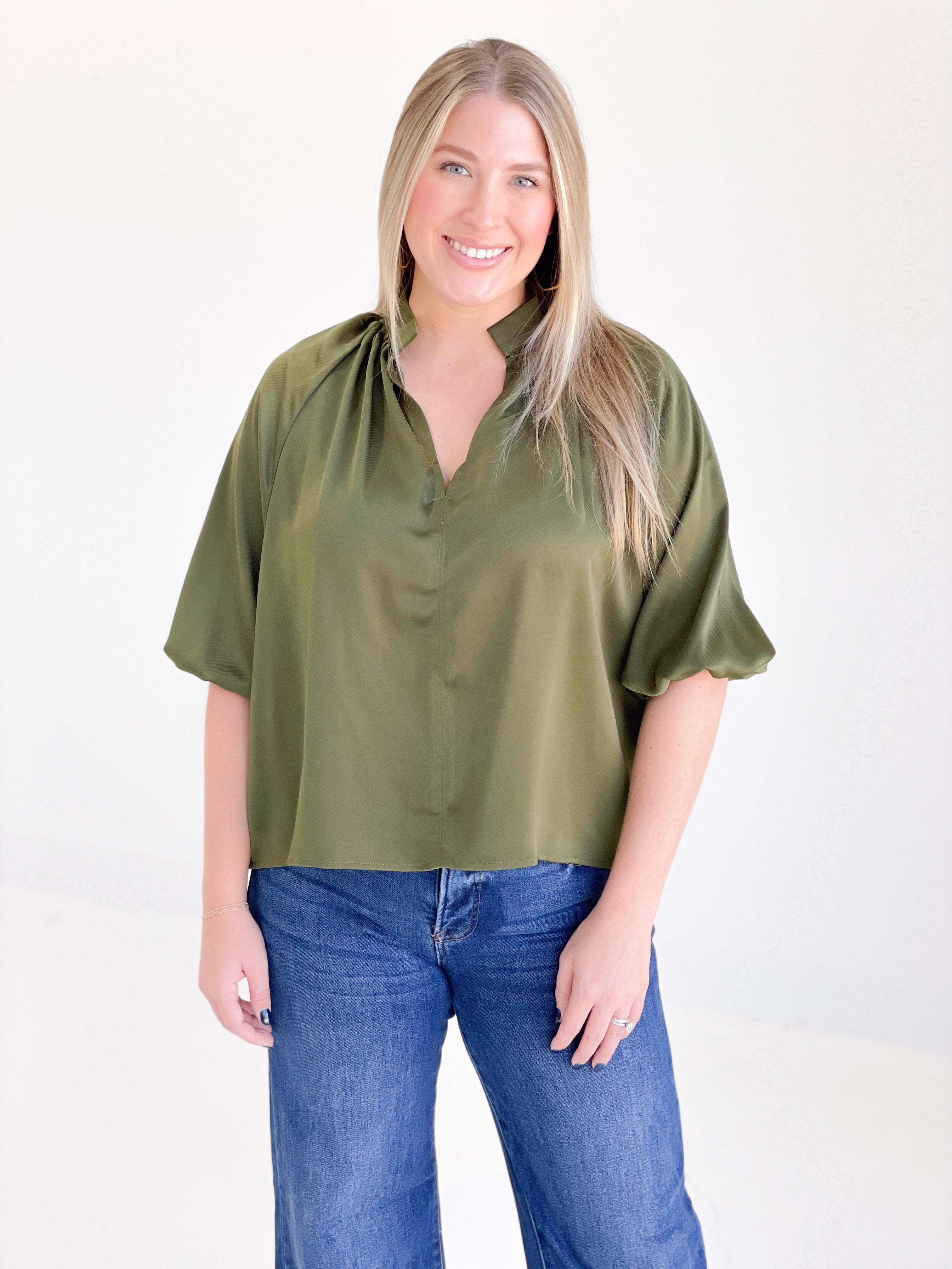 Upscale Balloon Sleeve Blouse - Olive