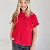 Chenille Short Sleeve Sweater - Ruby