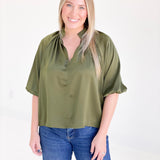 Upscale Balloon Sleeve Blouse - Olive