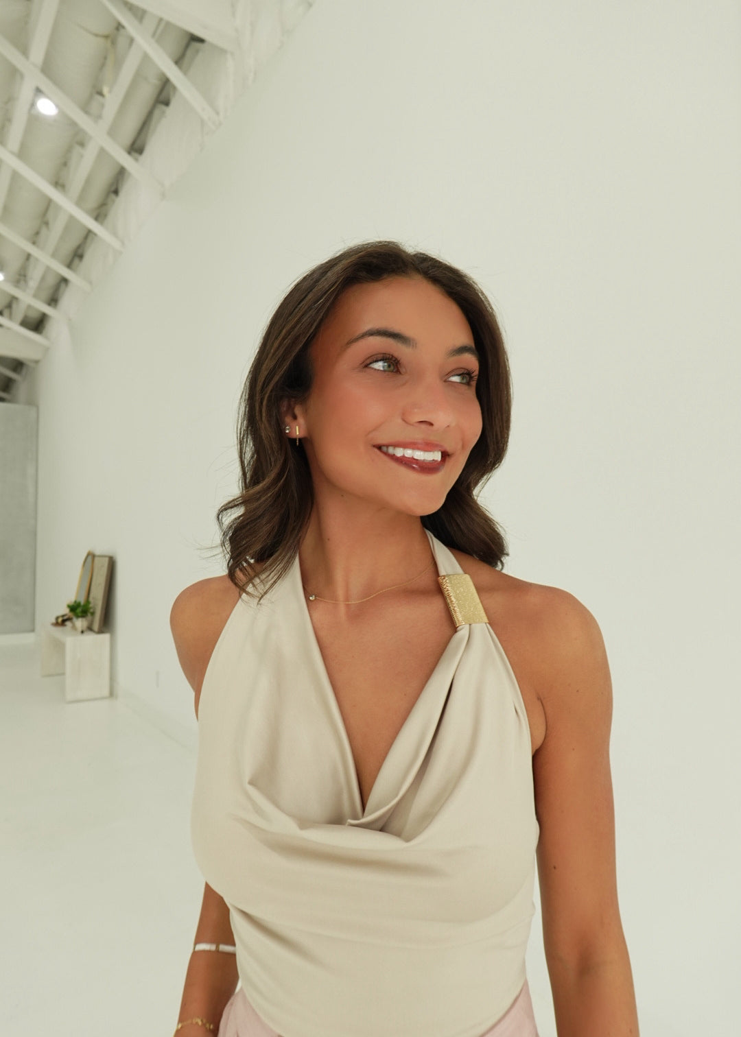Carina Cowl Neck Top - Nude