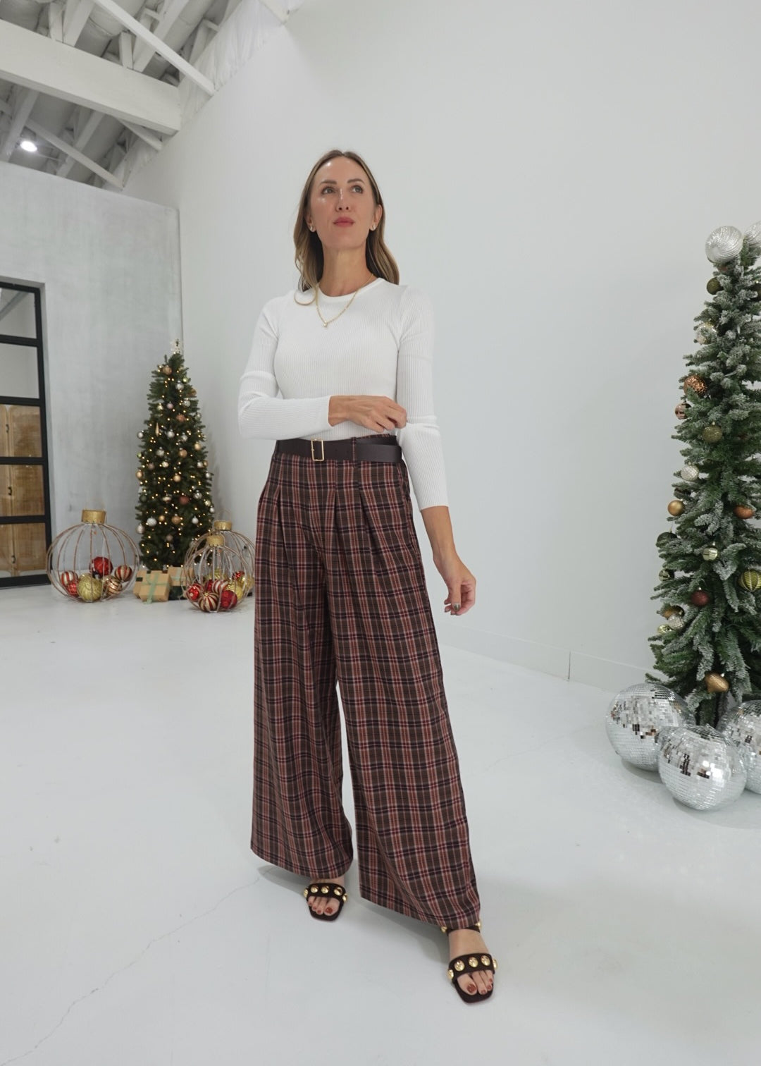 Plaid To Be Here Pants - Mauve/Black