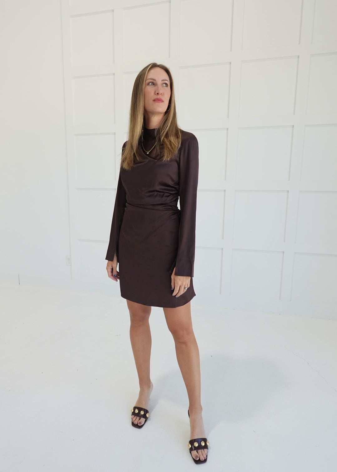 Woven In Ways Mini Dress - Dark Oak
