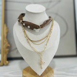 Scarf Chain Layered Necklace - Brown