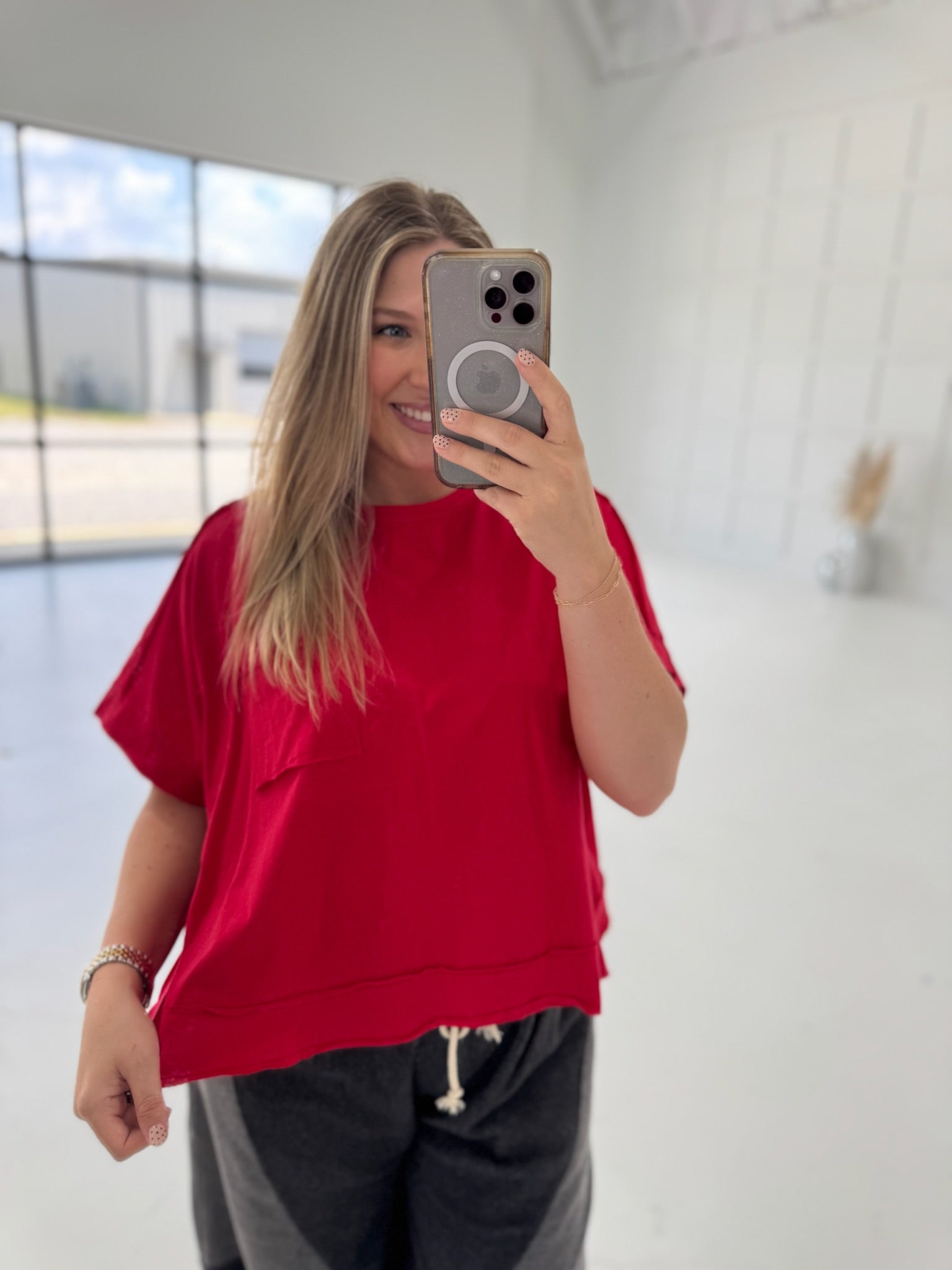Exposed Seam Tee - Ruby