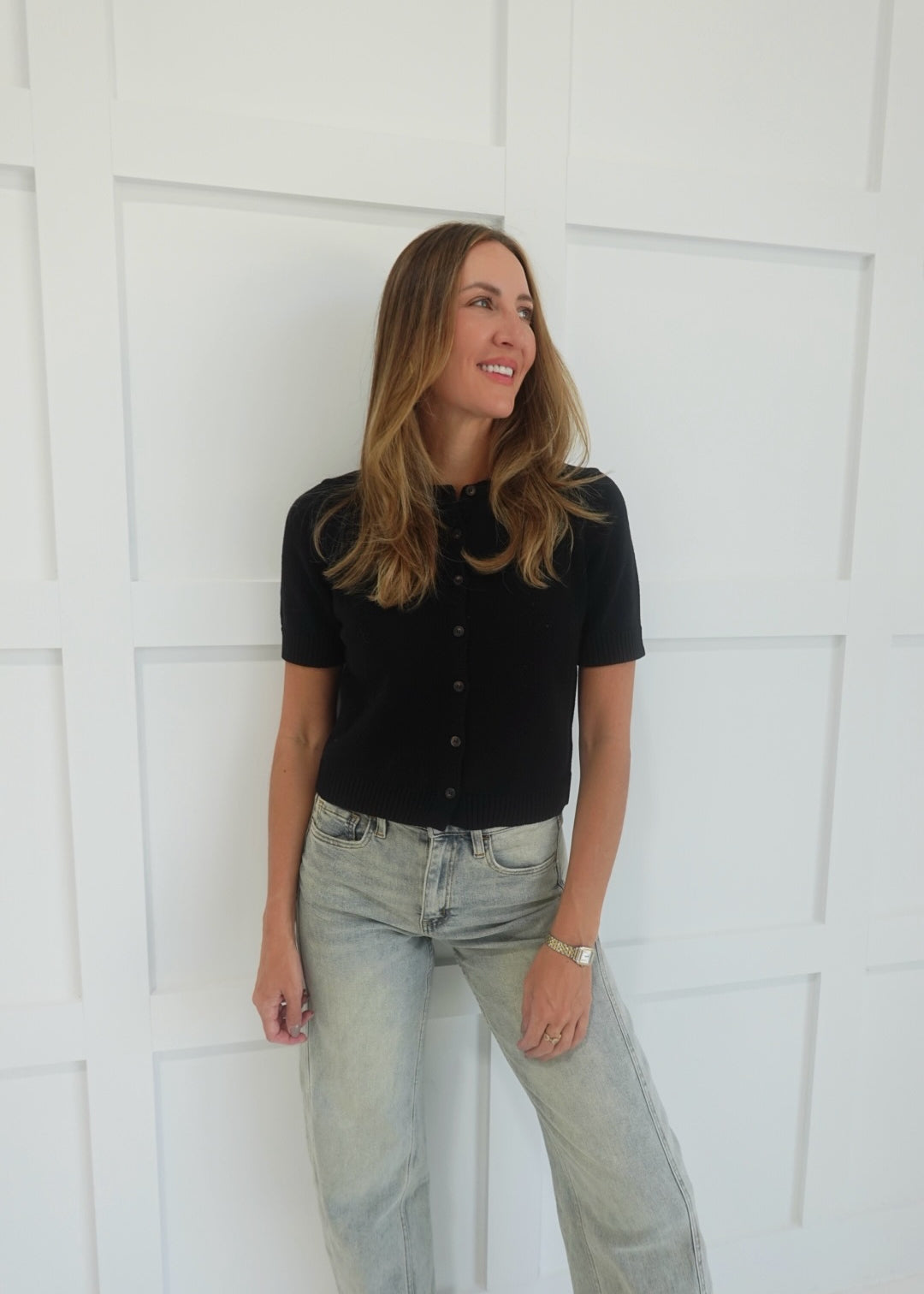 Marg Short Sleeve Cardigan - Black