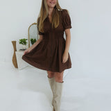 Inquiring Smock Waist Dress - Brown