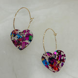 Confetti Heart Dangle Hoop - Multi