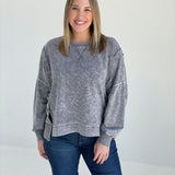 Lightly Taken Pullover Top - Charcoal