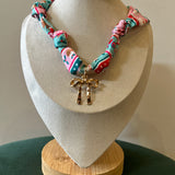 Christmas Scarf Necklace - Gold Bow