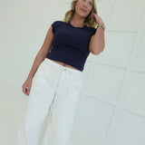The Buzz Ribbed Top - Navy