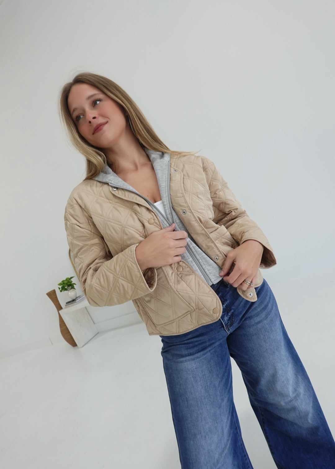 Quilted Combo Jacket - Khaki