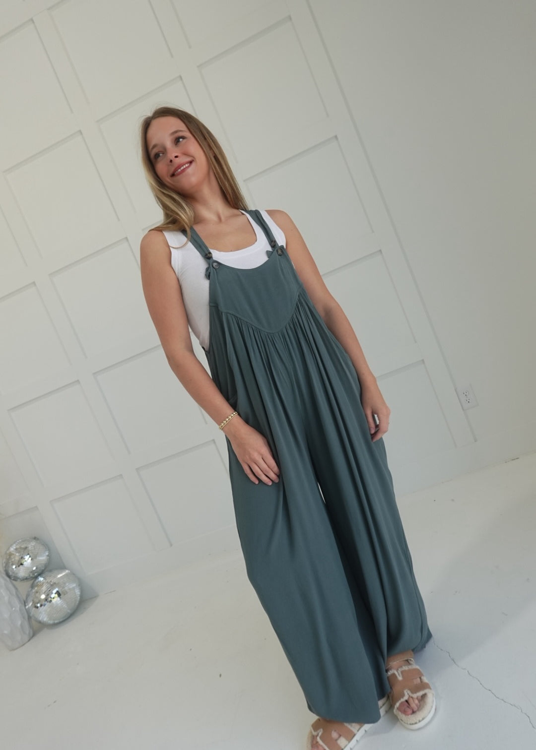 Mavern Crepe Overalls - Ash Jade