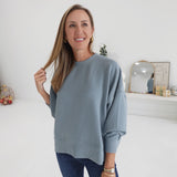 Colbi Ribbed Pullover - Blue Grey