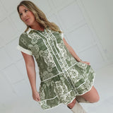 Lost In Your Maze Mini Dress - Olive