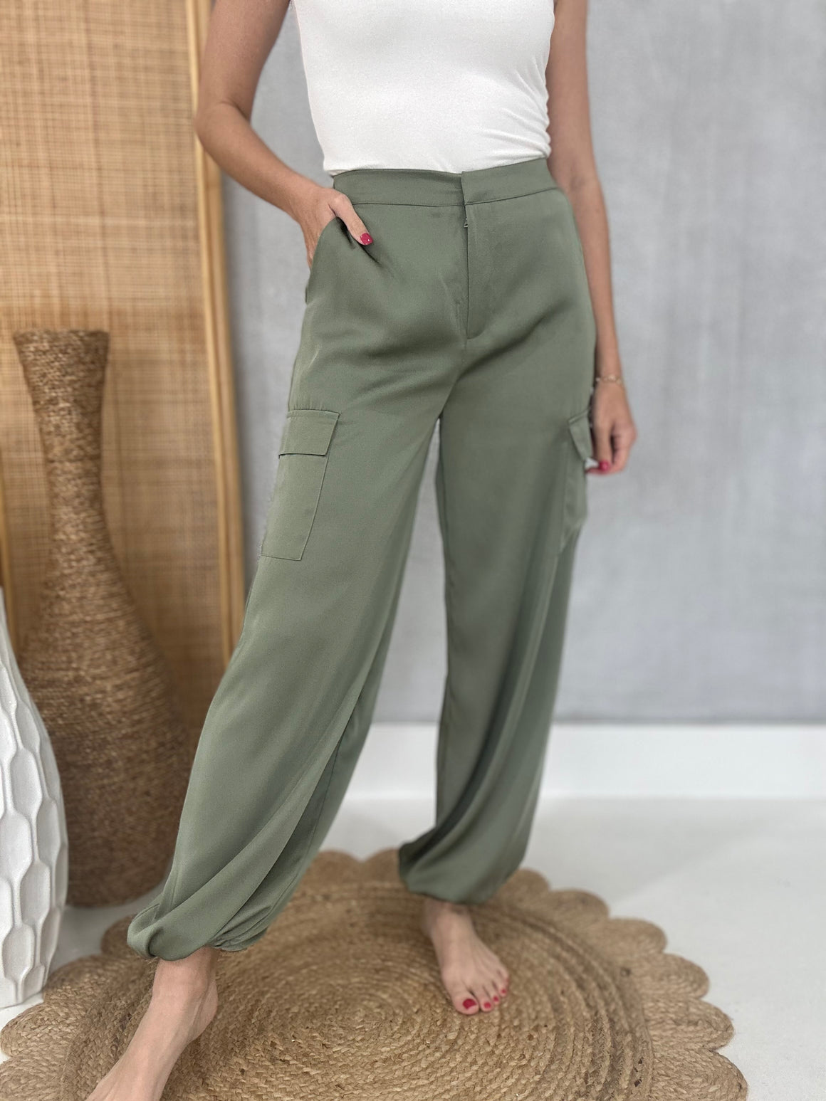 As You Are Satin Jogger - Light Olive