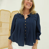 Aida Ruffle Blouse - Navy