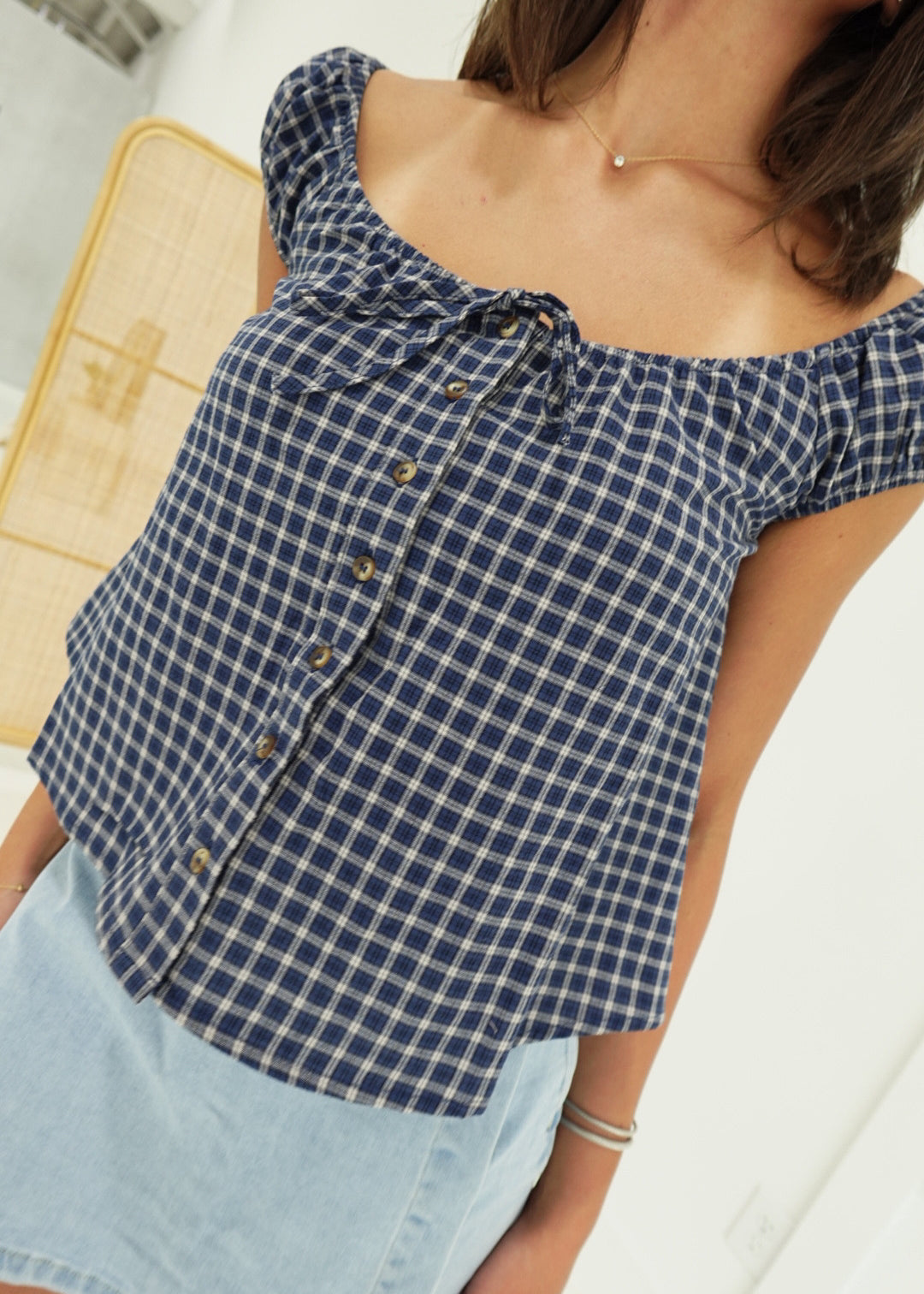 Jessa Plaid Top - Navy