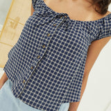 Jessa Plaid Top - Navy
