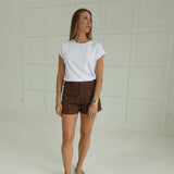 Natalie High Waisted Shorts - Brown