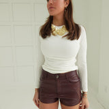 Mackey Mini Leather Shorts - Burgundy