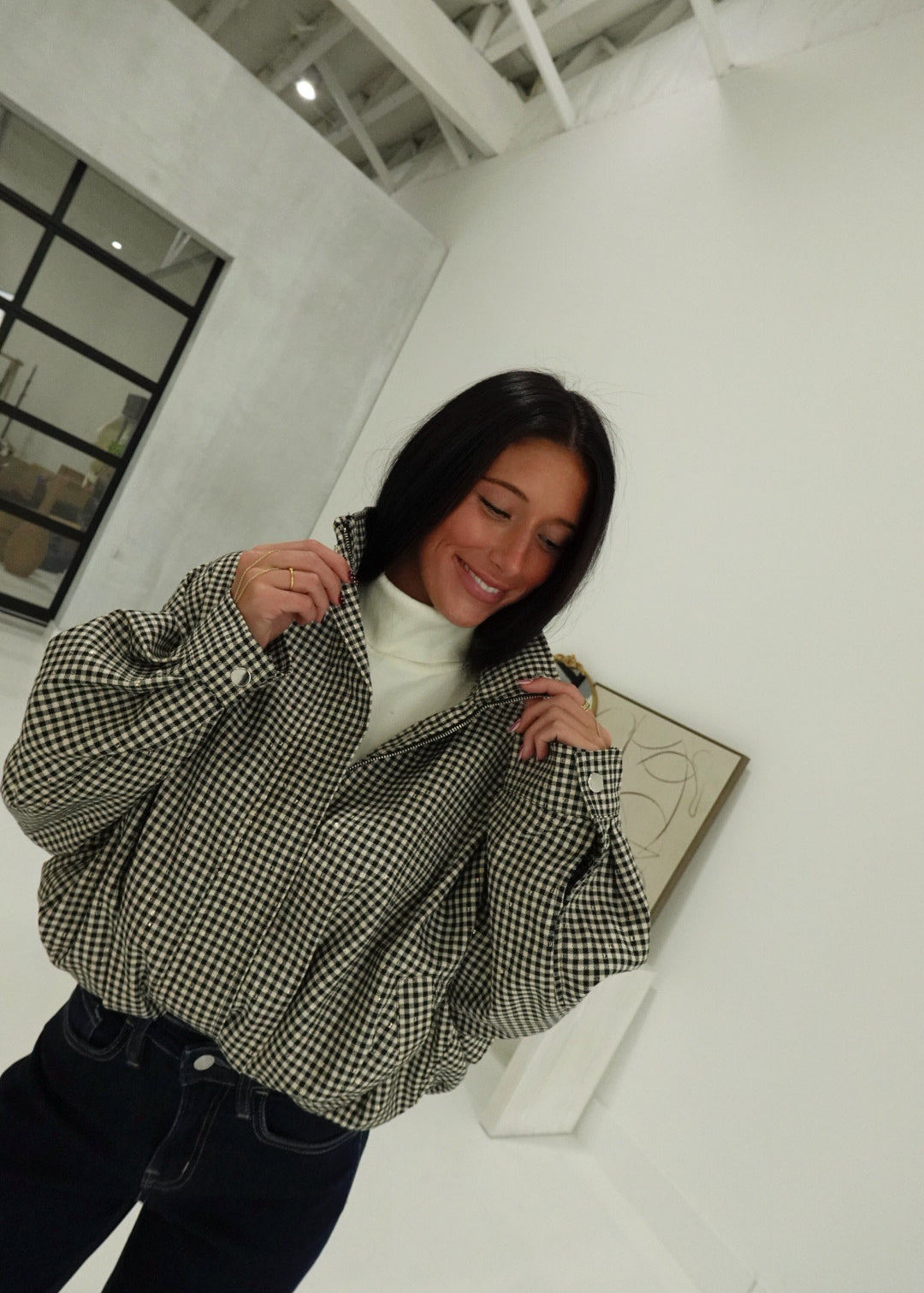Twist on Gingham Jacket - Black