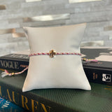 Corded Cross Charm Bracelet - White/Pink