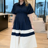 Lilibet Midi Dress - Navy/Ecru