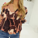 Bryson Peplum Top - Brown Combo