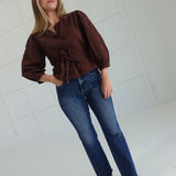 Harding Eyelet Belted Top - Brown