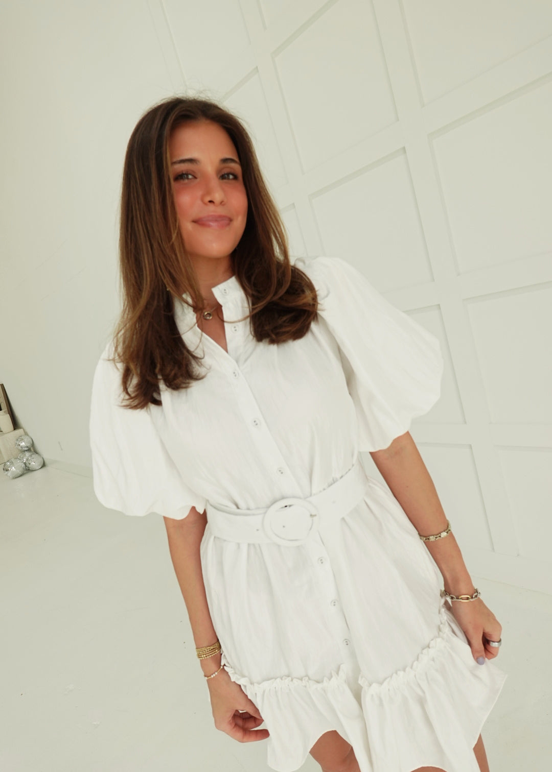Bonnie Belted Dress - White