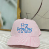 Day Drinking Hat - Pink Stripe, Blue Writing