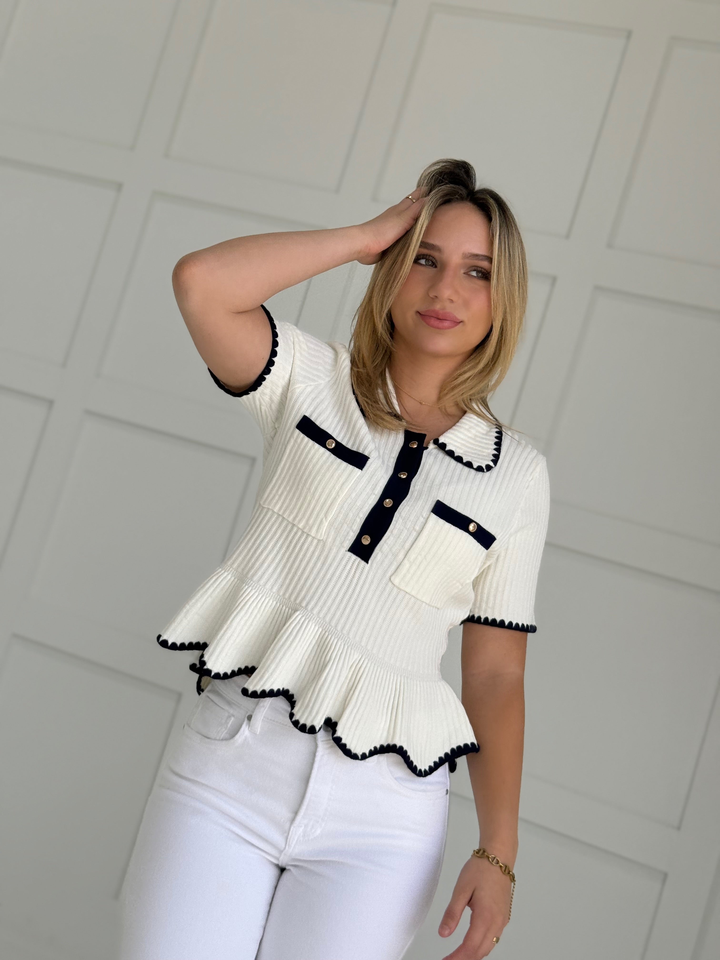 Kelly Peplum Top - Off White
