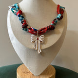 Christmas Scarf Necklace - Silver Bow