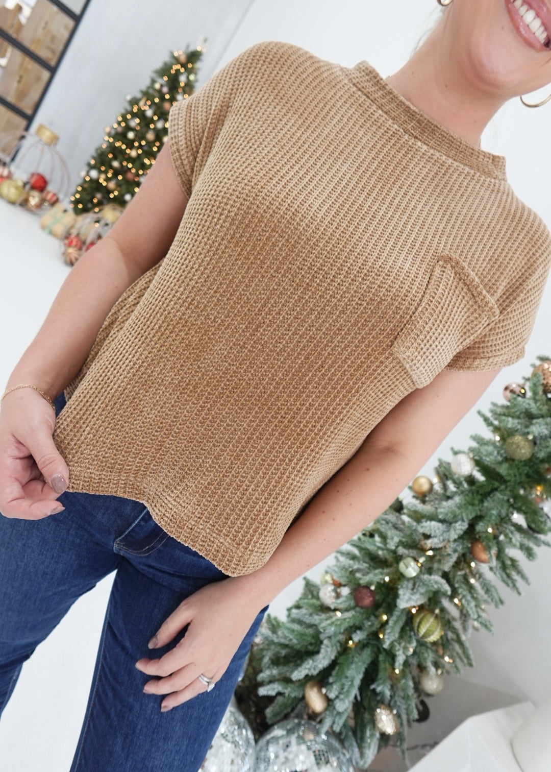 Chenille Waffle Top - Deep Camel
