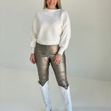 Back Again Leather Skinny Trousers - Metal