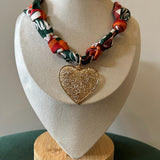 Christmas Scarf Necklace - Gold Heart