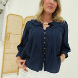 Aida Ruffle Blouse - Navy